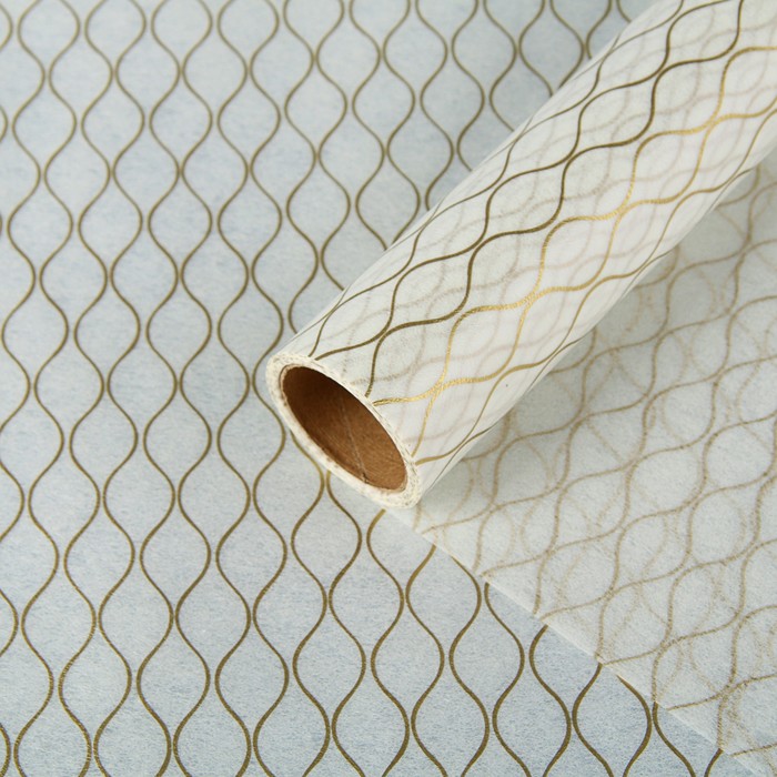 Фетр ламинированный "Геометрия", белый с золотом, 0,6 х 5 м