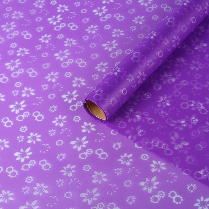 Пленка для цветов и подарков матовая "Ромашки", сиреневый, 0,6 х 5 м