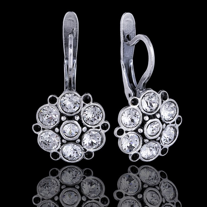 Серьги "Абарис", цвет чёрно-белый в чернёном серебре