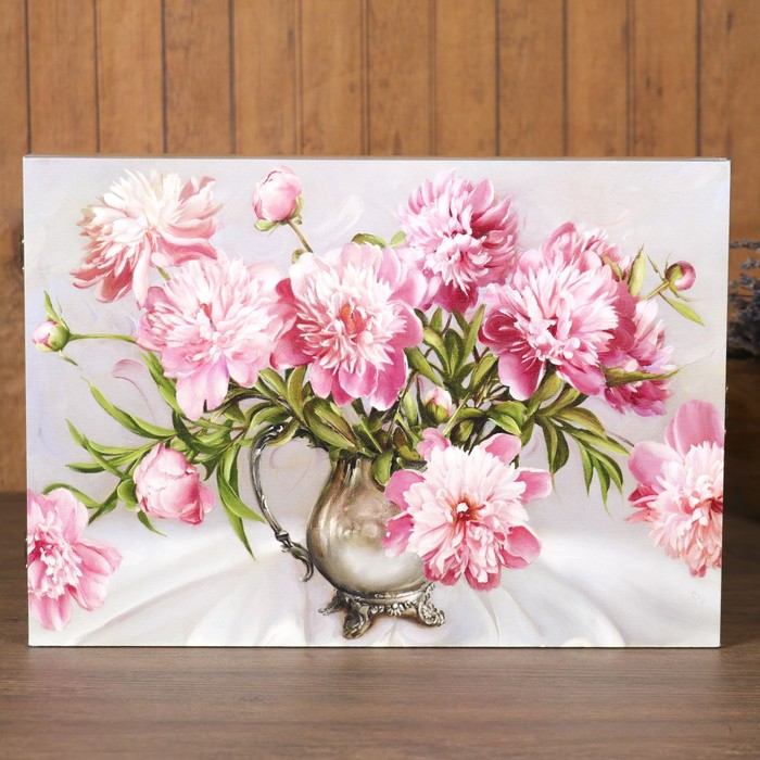 Ключница на холсте Элегант "Розовые пионы" 34х24х6 см