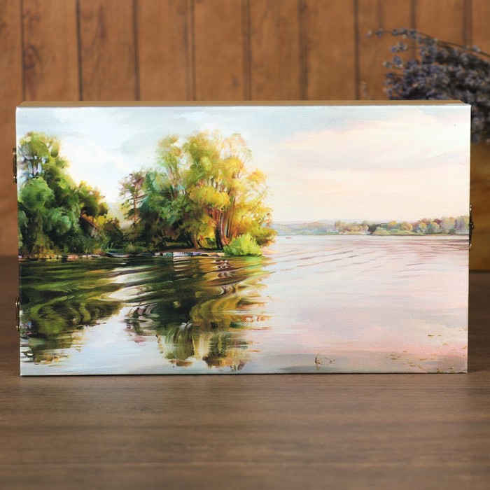 Ключница на холсте Элегант "Вечер на Волге" 24х14х5 см