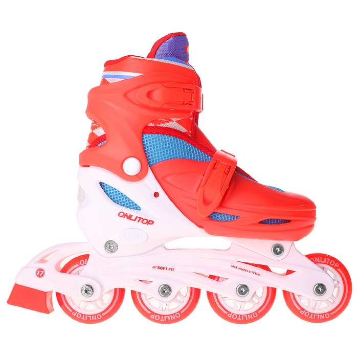 Набор Ролики раздвижные + Защита, колеса PVC 64 мм, пластиковая рама, red/white р.30-33