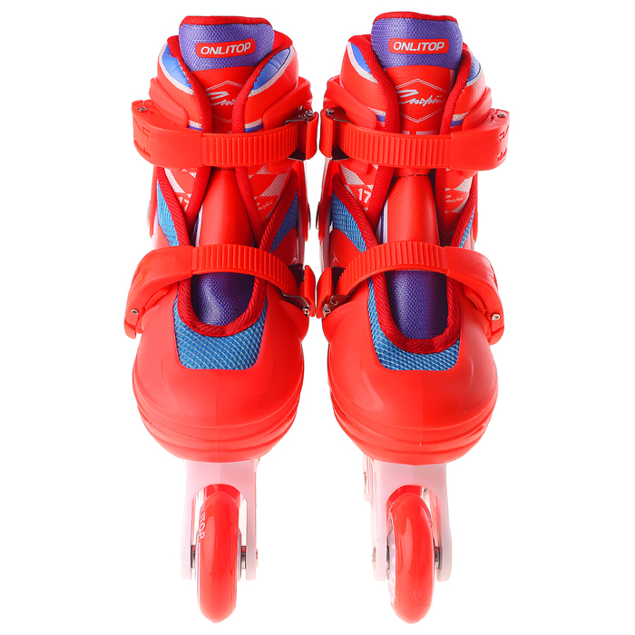 Набор Ролики раздвижные + Защита, колеса PVC 64 мм, пластиковая рама, red/white р.30-33