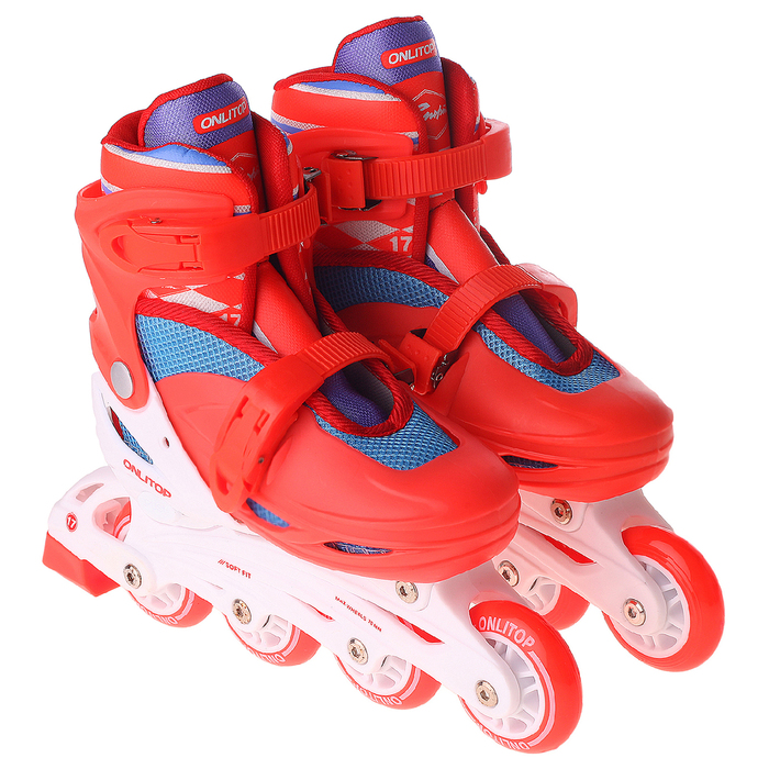 Набор Ролики раздвижные + Защита, колеса PVC 64 мм, пластиковая рама, red/white р.34-37