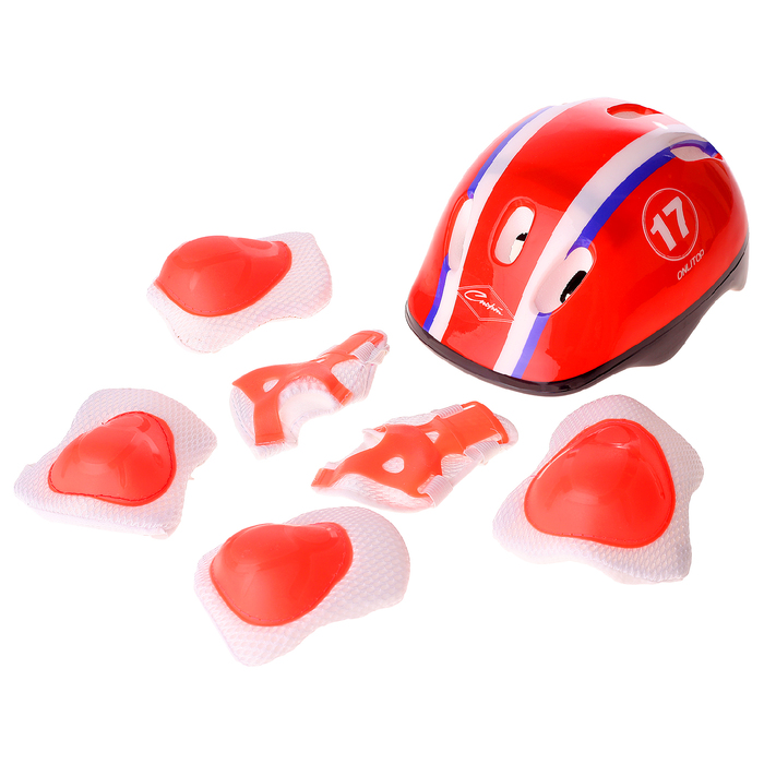 Набор Ролики раздвижные + Защита, колеса PVC 64 мм, пластиковая рама, red/white р.34-37