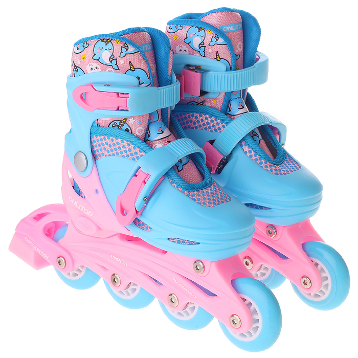 Набор Ролики раздвижные + Защита, колеса PVC 64 мм, пластиковая рама, blue/pink р.30-33