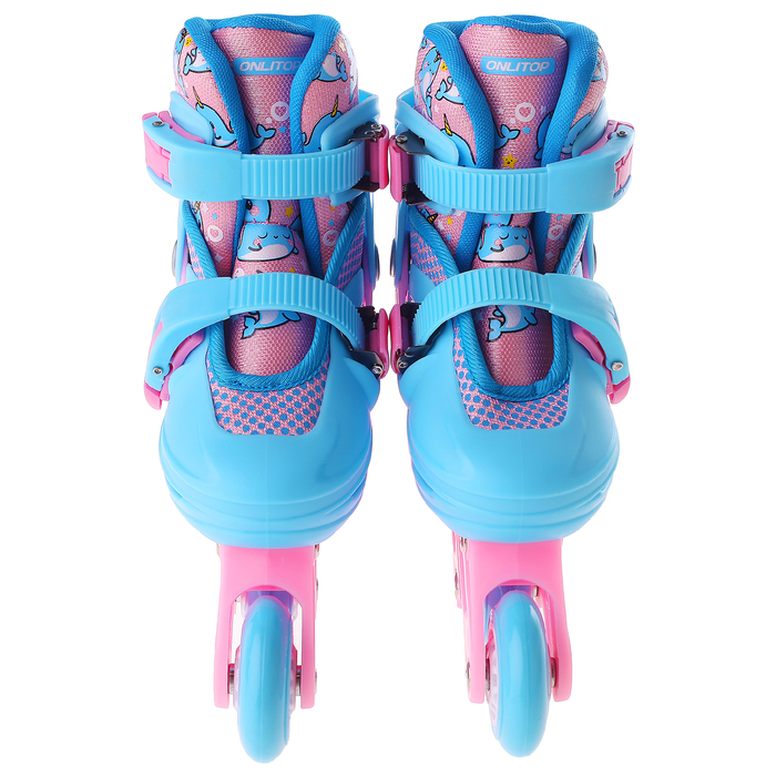 Набор Ролики раздвижные + Защита, колеса PVC 64 мм, пластиковая рама, blue/pink р.30-33