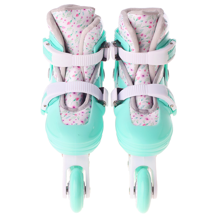 Набор Ролики раздвижные + Защита, колеса PVC 64 мм, пластиковая рама, mint/white р.30-33