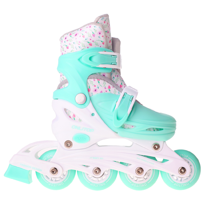 Набор Ролики раздвижные + Защита, колеса PVC 64 мм, пластиковая рама, mint/white р.30-33