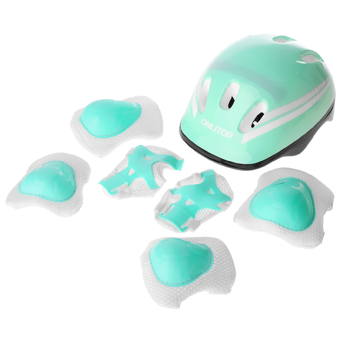 Набор Ролики раздвижные + Защита, колеса PVC 64 мм, пластиковая рама, mint/white р.34-37