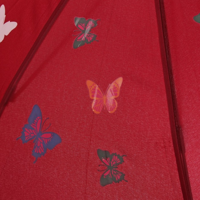 Зонт-трость "Бабочки", полуавтоматический, рисунок проявляется при намокании, R=51см, цвет малиновый