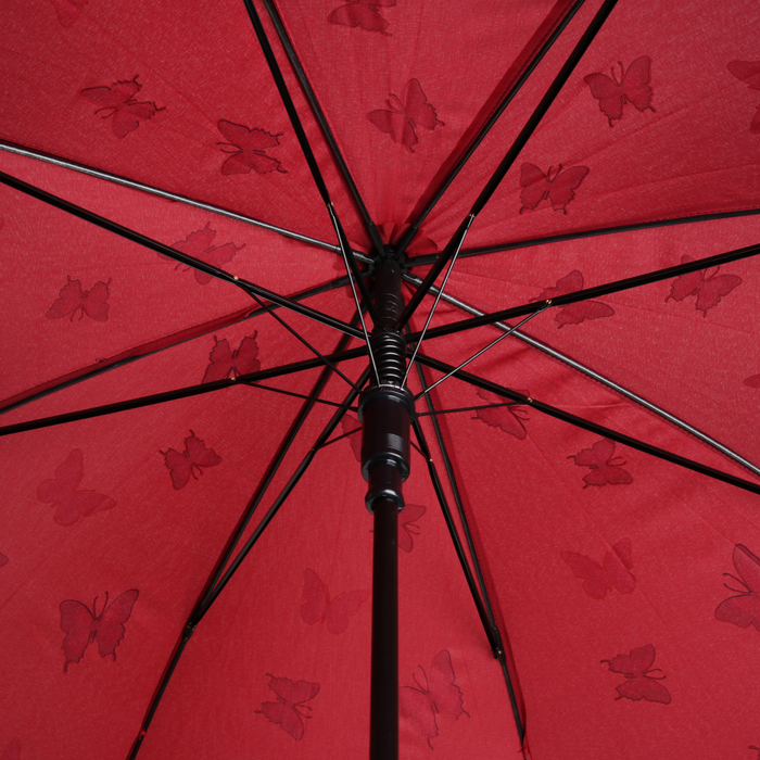Зонт-трость "Бабочки", полуавтоматический, рисунок проявляется при намокании, R=51см, цвет малиновый