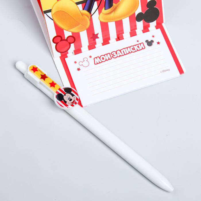 Ручка пластиковая на открытке с бумажным блоком "Класс", Микки Маус