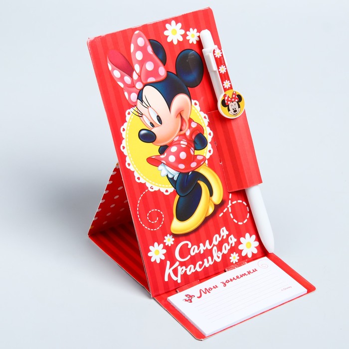 Ручка пластиковая на открытке с бумажным блоком "Самая красивая", Минни Маус