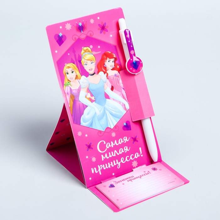 Ручка пластиковая на открытке с бумажным блоком "Самая милая принцесса", Принцессы
