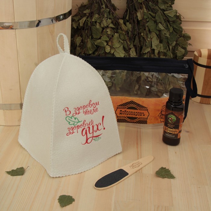 Набор для бани в косметичке "Здоровый дух" шапка, пилка, ароматизатор