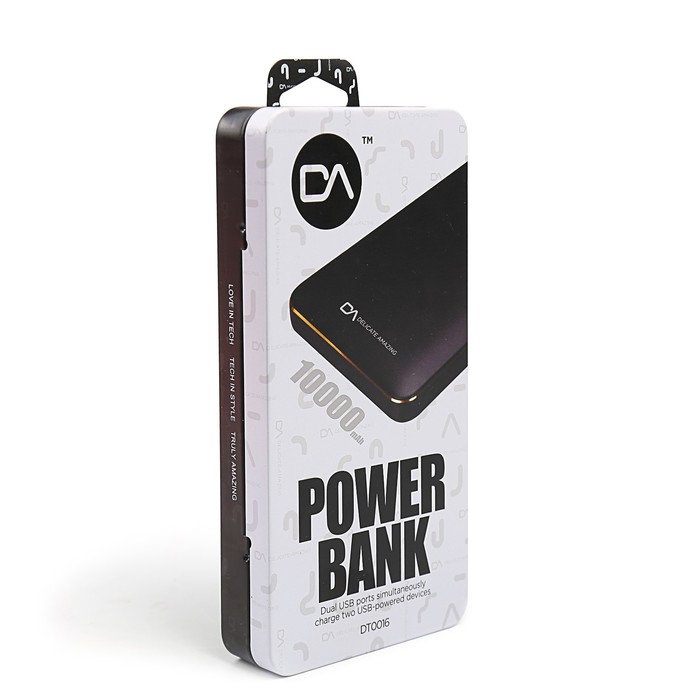 Аккумулятор внешний Delicate-Amazing DT0016BK, 2А, 10000 мАч, корпус алюминий, 2 USB, черный