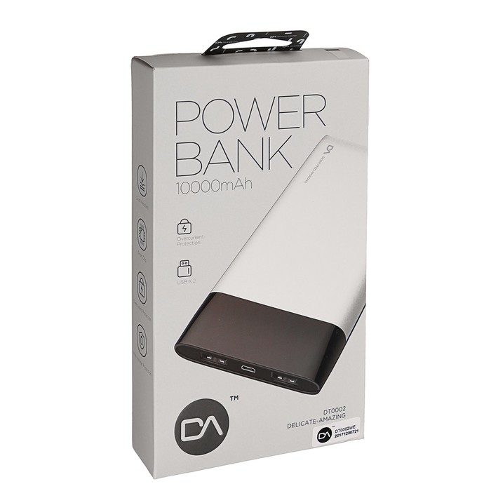 Аккумулятор внешний Delicate-Amazing DT0002WE, 2А, 10000 мАч, 2 USB, белый