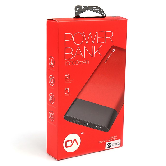 Аккумулятор внешний Delicate-Amazing DT0002RD, 2А, 10000 мАч, 2 USB, красный