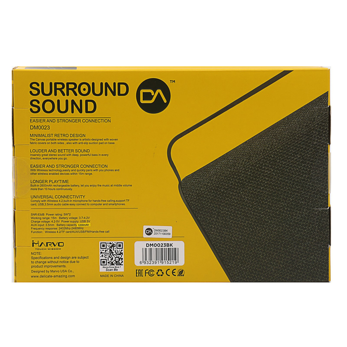 Колонка беспроводная Delicate-Amazing DM0023BK, Bluetooth 4.2, 10w, черная