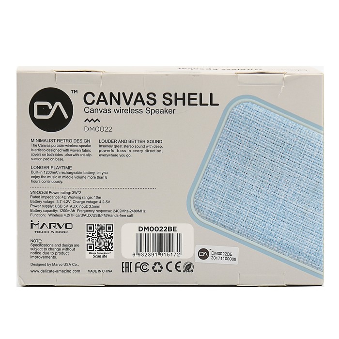 Колонка беспроводная Delicate-Amazing DM0022BE, Bluetooth 4.2, 6w, голубой