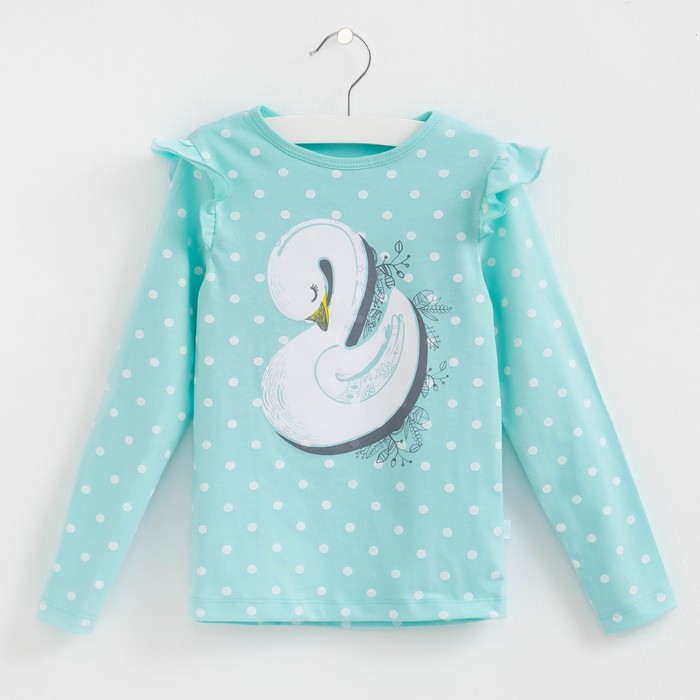Футболка с дл. рукавом, "Лебедь", бирюзовая, р-р 30 (98-104см) 3-4г., 100% хлопок