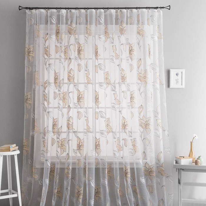 Портьера «Сакура», размер 300х290 см-1 шт, цвет коричневый