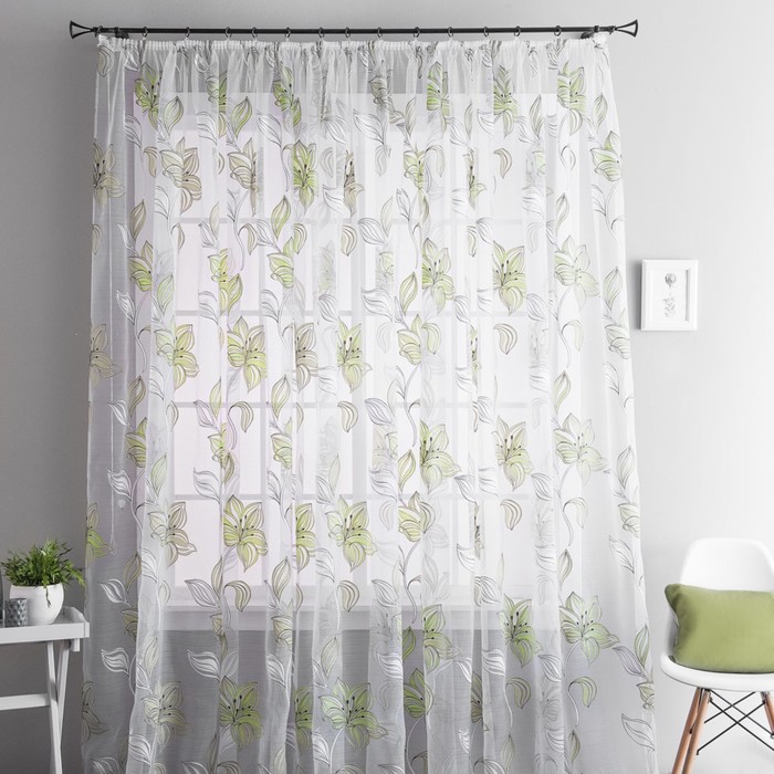 Портьера «Сакура», размер 300х290 см-1 шт, цвет зелёный