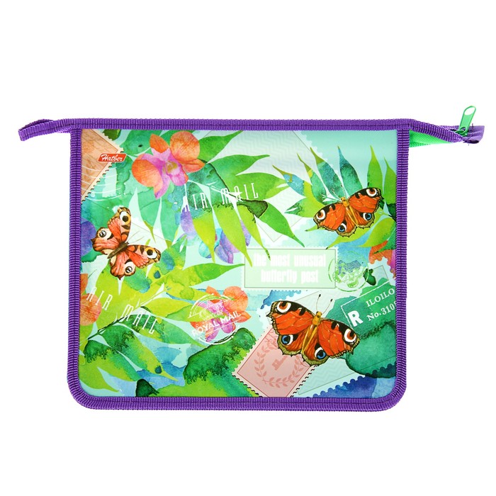 Папка д/тетрадей А5 2 отд. молния сверху пластик дев, Hatber "Бабочки" AMc_25032