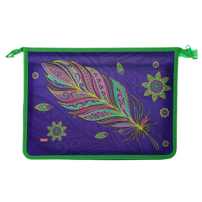 Папка д/тетрадей А4 2 отд. молния сверху пластик дев, Hatber "Перо Жар-птицы" AMc_24049