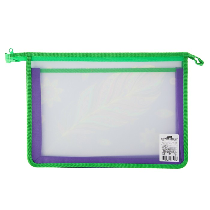 Папка д/тетрадей А4 2 отд. молния сверху пластик дев, Hatber "Перо Жар-птицы" AMc_24049