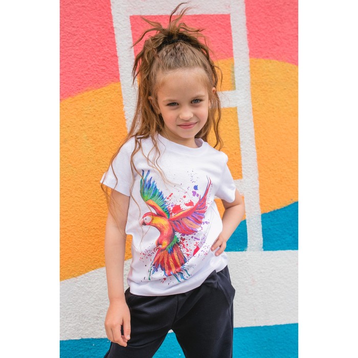 Футболка для девочки MINAKU "Попугай", рост 146-152 см, цвет белый