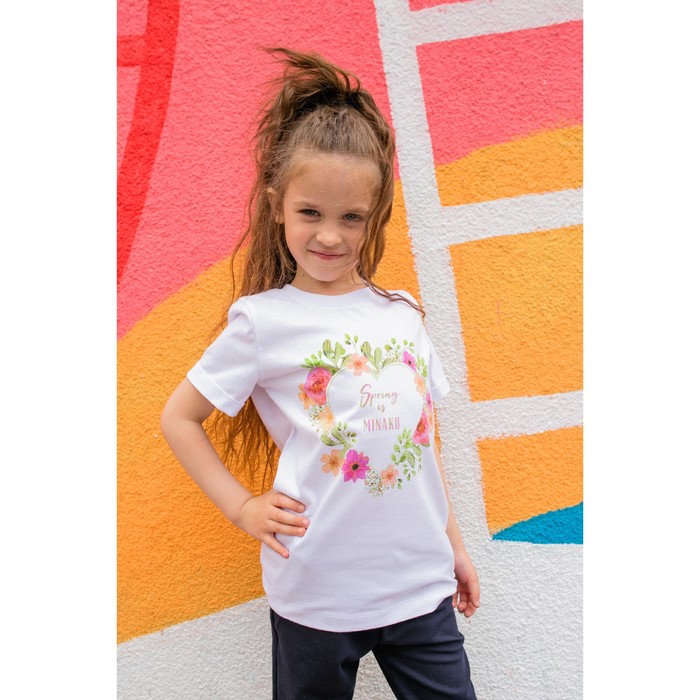 Футболка для девочки MINAKU "Spring", рост 134-140 см, цвет белый