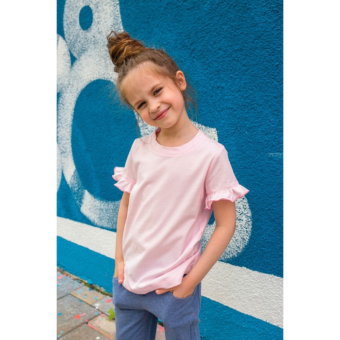 Футболка для девочки MINAKU "Рюши", вид 1, рост 122-128 см, цвет светло-розовый