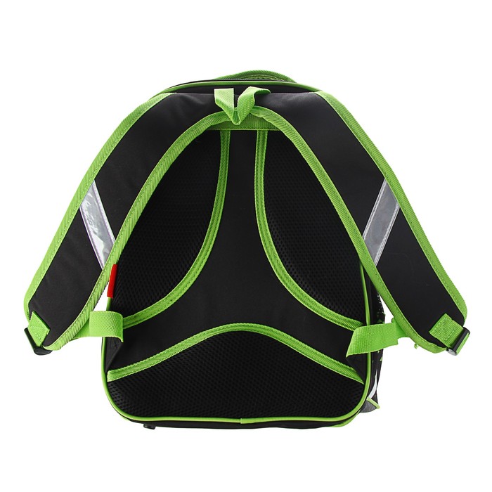 Рюкзак школьный эргоном.спинка Hatber Comfort дев 37*32*19 Wind, чёрный/зелёный NRk_24058
