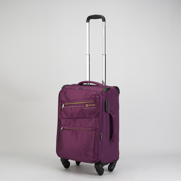 Чемодан малый с расширением 20", отдел на молнии, 2 наружных кармана, кодовый замок, 4 колеса, цвет пурпурный