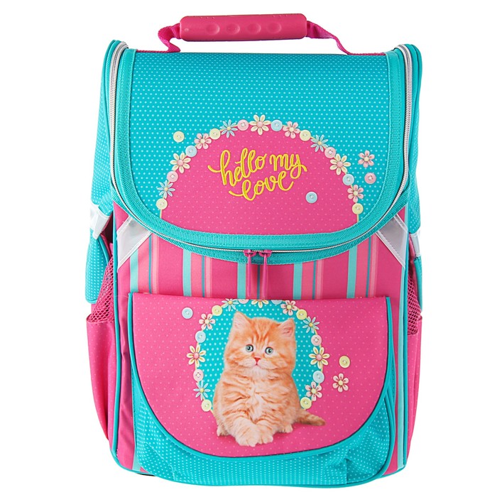 Ранец Стандарт Hatber Balance 38х29х16 для девочки, жесткая форма "Котенок" NRk_23043