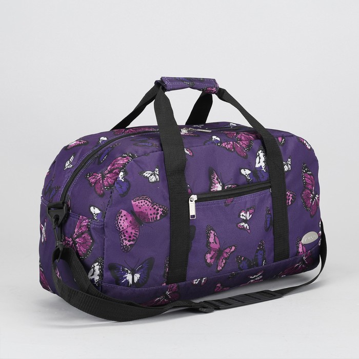 Сумка дорожная «Бабочки», отдел на молнии, наружный карман, длинный ремень, цвет фиолетовый