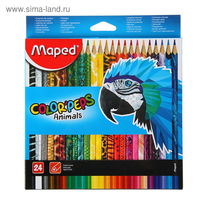 Карандаши трёхгранные 24 цвета, Maped Color Peps Animals