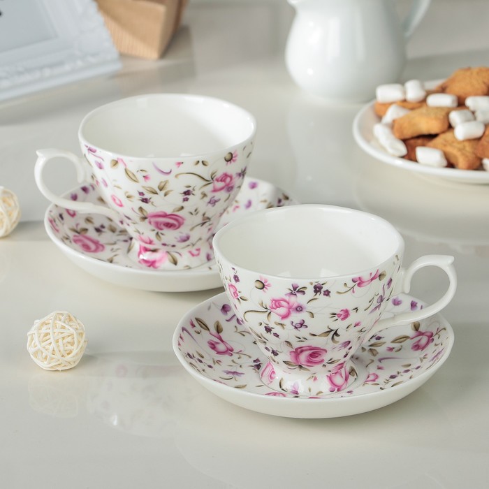 Набор чайный "Домашний уют", 4 предмета: 2 чашки 220 мл, 2 блюдца