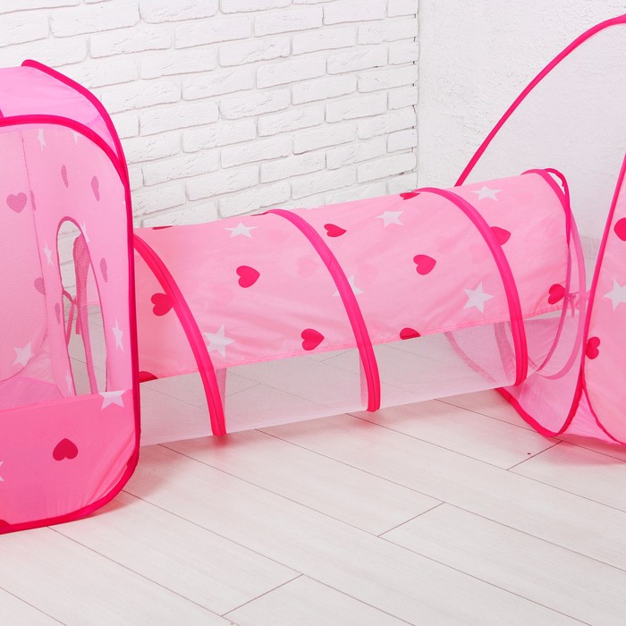 Палатка детская игровая с туннелем, розовая, 20 шаров в наборе