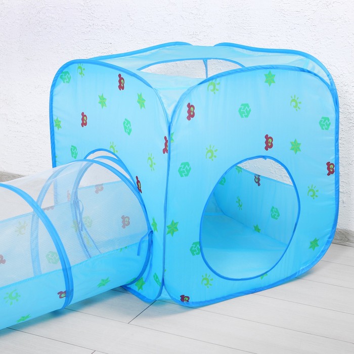 Палатка детская игровая квадратная с тонелем и сухим бассейном, розовая, 20 шаров в наборе