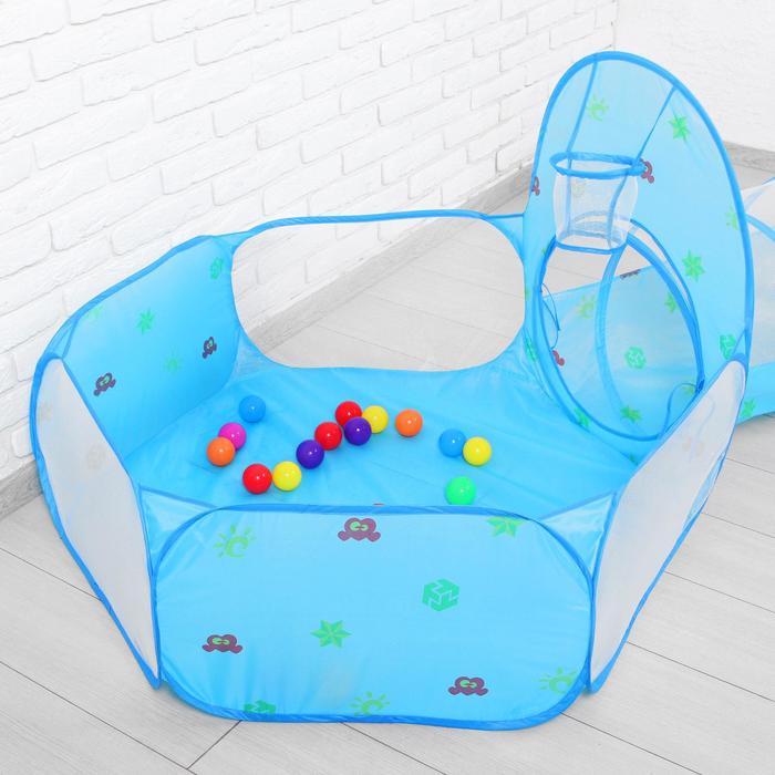 Палатка детская игровая квадратная с тонелем и сухим бассейном, розовая, 20 шаров в наборе