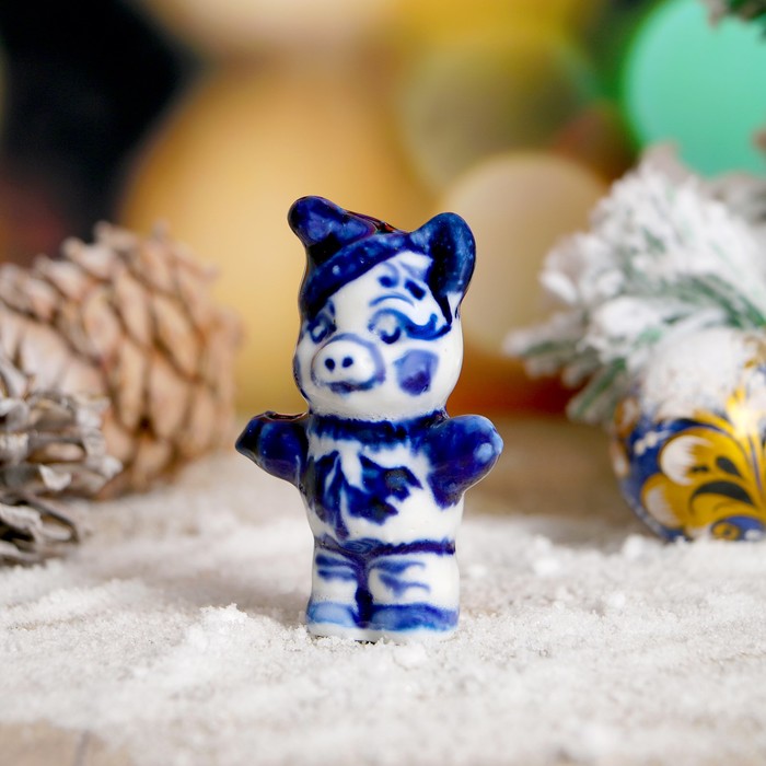 Сувенир "Поросёнок Коля", гжель, фарфор, 7,5 см