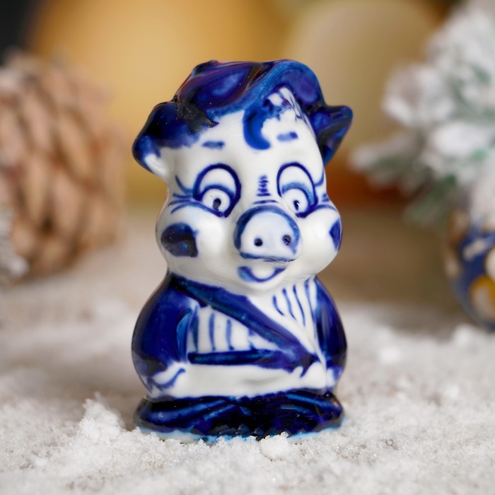 Сувенир "Поросёнок Михаил", гжель, фарфор, 7,5 см