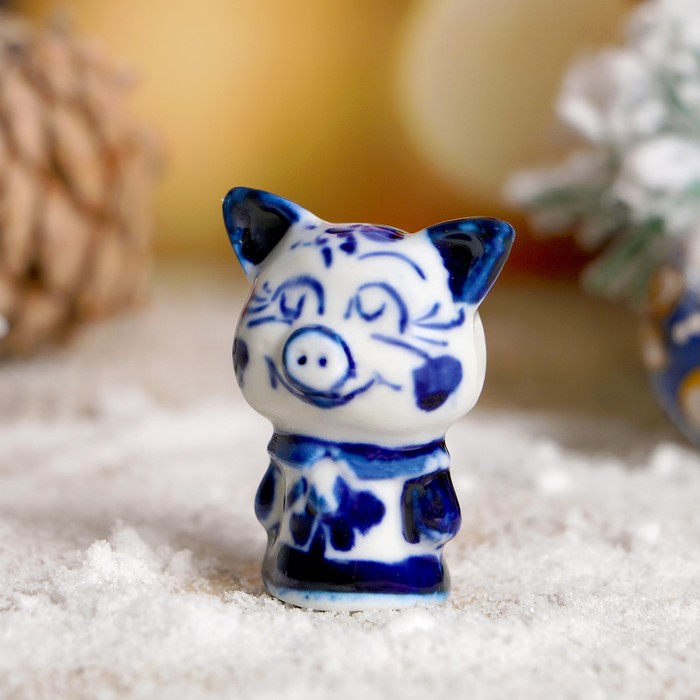 Сувенир "Поросёнок Наташка", гжель, фарфор, 5 см