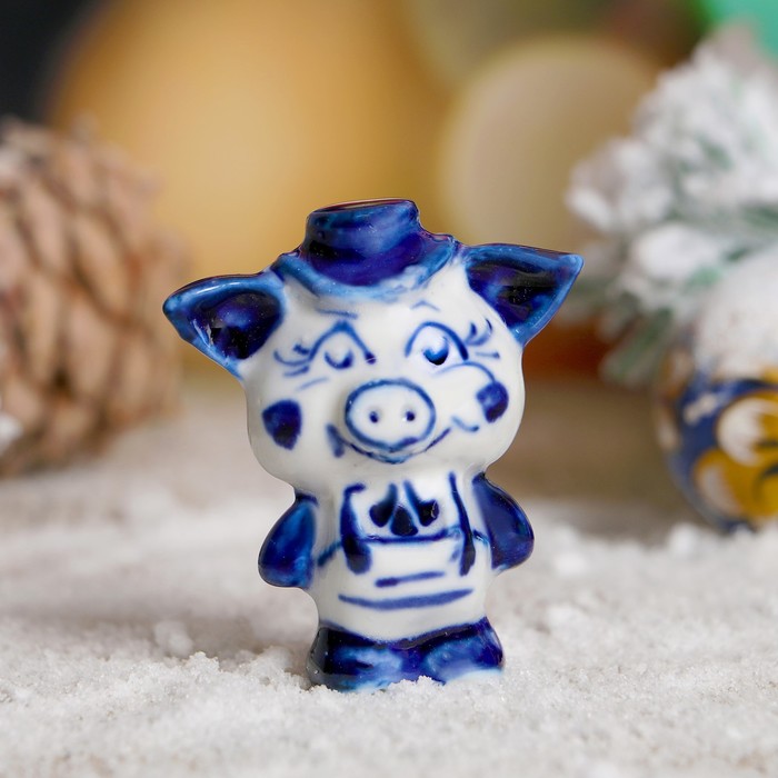 Сувенир "Поросёнок Шаня", гжель, фарфор, 6 см