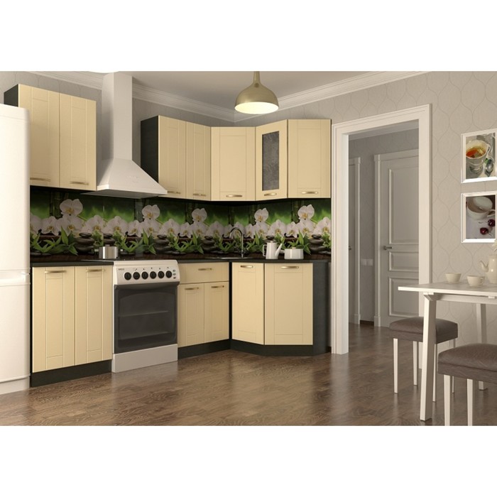 Кухонный гарнитур угловой правый Акация 7, 1800 х 1285 мм, цвет Ваниль