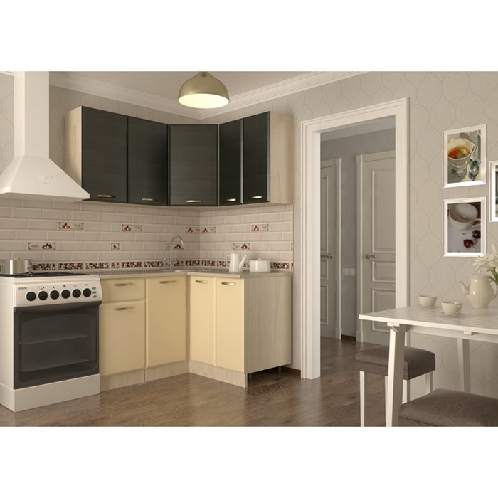 Кухонный гарнитур угловой Акация 9, 1400 х 1200 мм, цвет Венге/Ваниль