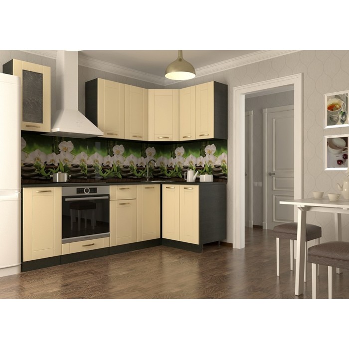 Кухонный гарнитур угловой Акация 17, 2400 х 1200 мм, цвет Ваниль